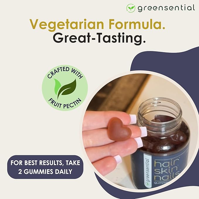 Sugar-Free Hair, Skin & Nails Gummies - Complete Vitamin Complex w/Natural Ingredients - Fuller Hair Support - No Artificial Colors, Natural Strawberry Flavor, Made in USA, 60 Ct