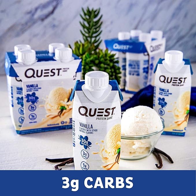 Quest Nutrition Ready to Drink Vanilla Protein Shake, 30g Protein, 3g Net Carbs, Gluten Free, Keto Friendly, 11 fl.oz 4 Count (Pack of 6)