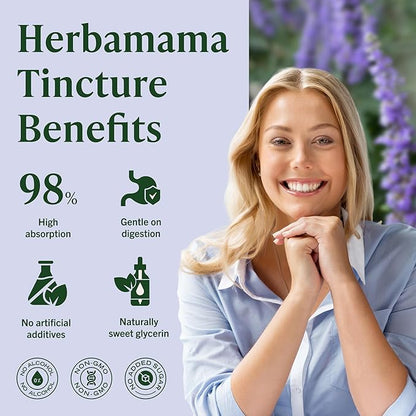 HERBAMAMA Vitex Chasteberry Supplement for Women - Natural Menopause Support* with Vitex Berry Tincture - Chaste Tree Berry Drops for Hormonal Balance & Cycle Support* - 42-Day Supply