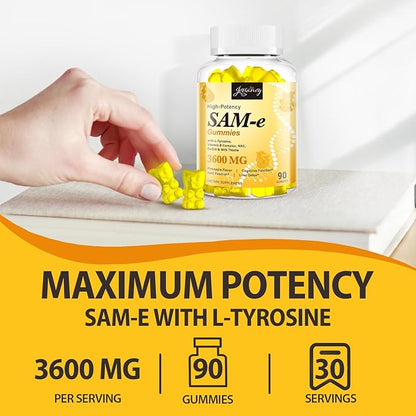 Jovianoy SAM-e Gummies with L-Tyrosine, Vitamin B Complex & NAC, CoQ10, High-Potency SAM-e Supplement - Pineapple Flavor, for Mood, Joint, Cognitive & Liver Detox, Vegan Friendly, 90 Gummies