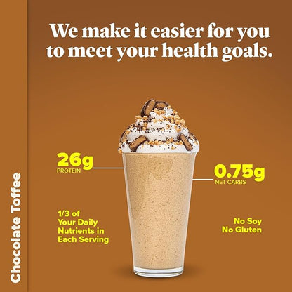 Keto Chow Chocolate Toffee - Keto Meal Replacement Shake Powder - Nutritionally Complete - Low Carb - Delicious Easy Meal Substitute - Protein Rich You Choose The Fat - Single Meal Sample