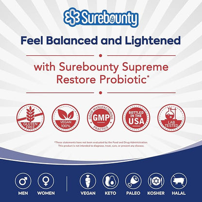 Probiotic for Men & Women, 200 Billion CFU 35 Strains, Prebiotics + Digestive Enzymes, Supreme Restore Probiotic Supplement, 60 Veggie Capsules