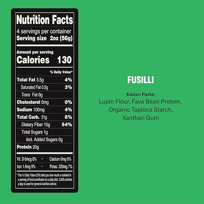 Kaizen Fusilli Protein Pasta, 20g Protein, Low Carb (6g Net Carbs), Keto-Friendly, Gluten-Free, Plant-Based Lupini Noodles, High Fiber, 8 Ounce, Pack of 3