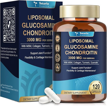 Totaria Liposomal Glucosamine Chondroitin MSM Collagen | 3000 MG | Joint Support Supplement Bone Health Support Flexibility & Cartilage Maintenance for Men & Woman Supplement, Non-GMO