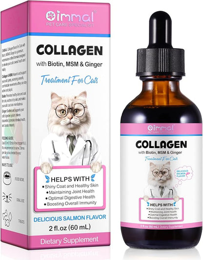 Collagen for Cats, Liquid Collagen for Cat, Liquid Collage Skin and Coat Cats, Cats Collagen, Itch Relief for Cat with Biotin, Supplement for Cats Salmon Flavor