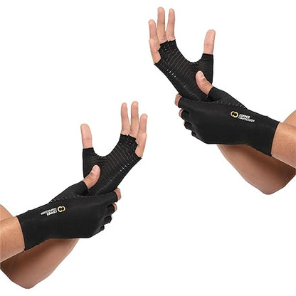 Copper Compression Arthritis Gloves | Fingerless Arthritis Carpal Tunnel Pain Relief Gloves For Men & Women | Hand Support Wrist Brace For Rheumatoid, Tendonitis, Swelling, Crocheting 2 Pairs Black L