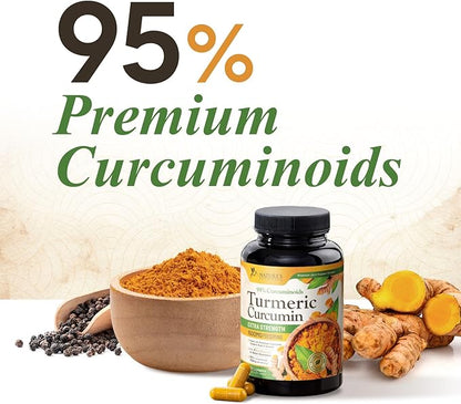 Turmeric Curcumin Supplement 1500mg - Organic Tumeric & BioPerine Black Pepper for Best Absorption with 95% Curcuminoids, Nature's Joint & Immune Support, Non-GMO, Bottled in USA - 360 Capsules