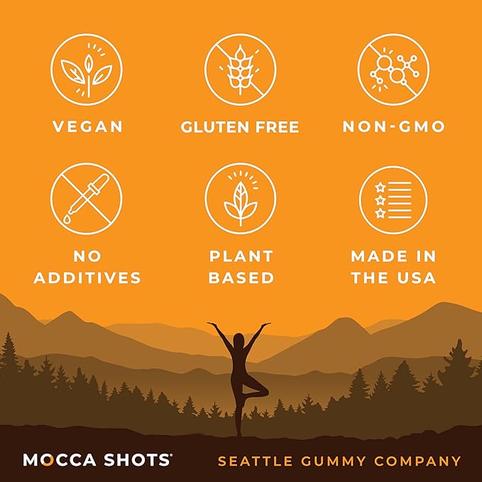 SGC Highest Concentration 100 mg Caffeine per Gummy, 2 Gummies per Pack, 12-Pack Mocca Shots Orange Chocolate Plant-Based Instant Energy with Herbal nootropics