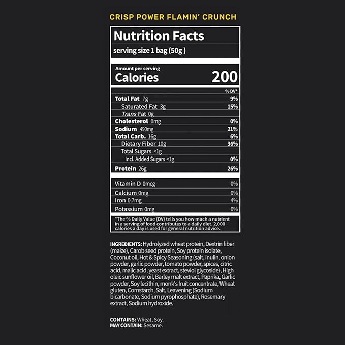 CRISP POWER Protein Pretzels, NEW Flamin' Crunch, 26G Protein, High Protein Snack, High Fiber, Low Carb Crunchy Pretzel Snacks, No Added Sugar, 1.75 oz Bags, 6 Pack, Vegan, Keto