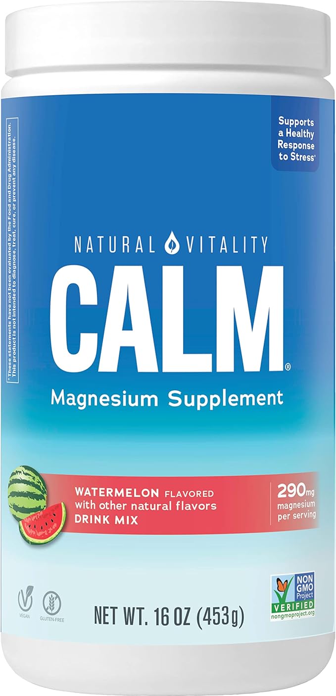 Natural Vitality Calm, Magnesium Supplement, Anti-Stress Drink Mix Powder, Gluten Free, Vegan, & Non-GMO, Watermelon, 16 oz