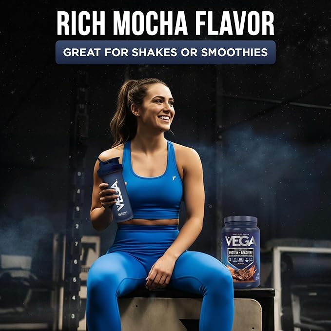 Vega Sport Vegan Protein Powder + Recovery - 30g Plant Based Protein per Serving, Mocha, 19 Servings, 5g BCAAs, Probiotics, NSF Certified, for Shakes & Smoothies, 1.8lbs (Packaging May Vary)