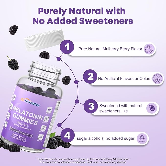 Melatonin 5mg Gummies for Adults – High Potency Fast-Acting Sleep Aid, Sugar-Free Natural Non-Addictive Sleep Support for Falling Asleep Faster & Jet Lag, Mulberry Flavor, 60 Count