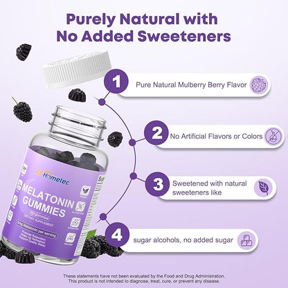 Melatonin 5mg Gummies for Adults – High Potency Fast-Acting Sleep Aid, Sugar-Free Natural Non-Addictive Sleep Support for Falling Asleep Faster & Jet Lag, Mulberry Flavor, 60 Count