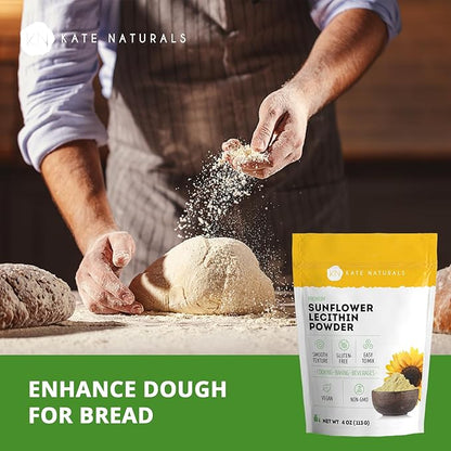 Kate Naturals Sunflower Lecithin Powder for Baking Bread, Gummies, Cooking. Lecithin Supplement for Clogged Milk Ducts. Substitute for Soy Lecithin Powder (4oz, Non-GMO)