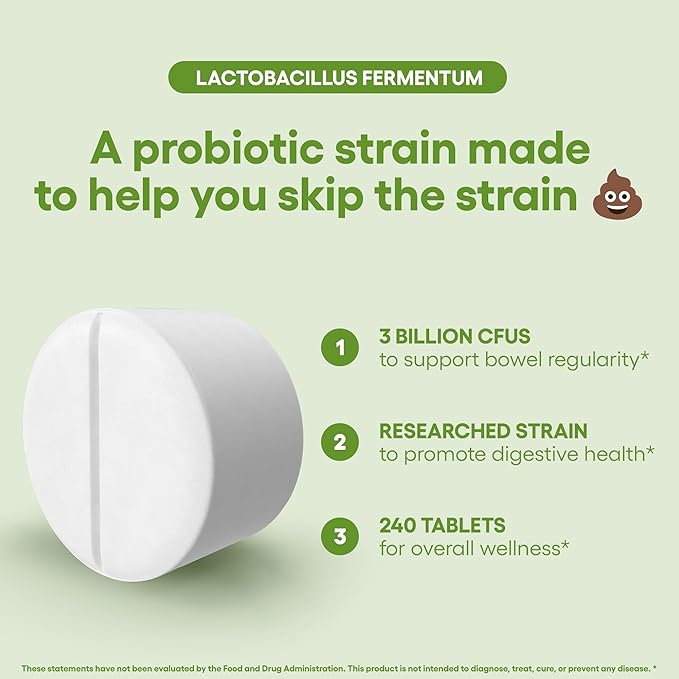 Lactobacillus Fermentum Probiotic Supplement 240 Tablets 3 Billion CFU Probiotics for Men & Women Supports Intestinal Digestive & Gut Health (240, Lactobacillus Fermentum)