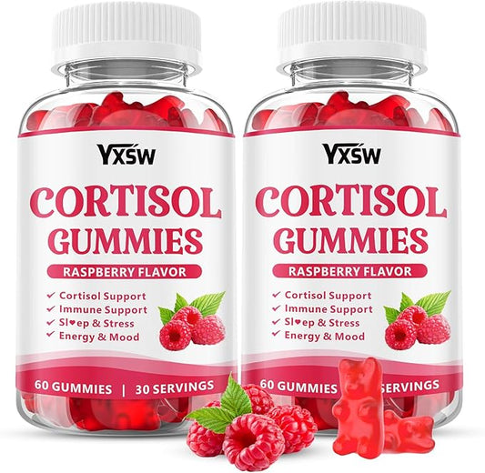 Cortisol Supplements Gummies for Women Sugar-Free Cortisol Gummies with Magnesium Glycinate Ashwagandha Rhodiola Rose Support Relaxation & Focus, Raspberry Flavor, 120 Count