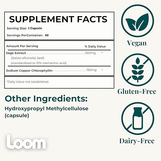 Body Odor & Sweat Support Supplement – Sage Extract & Chlorophyll – Natural Internal Deodorant & Perspiration Aid (60 Vegan Capsules)