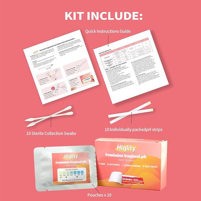 Vaginal pH Test Strips with Sterile Swabs, Feminine Health Vaginal pH Test Strips Kits, Vaginal PH Balance and Yeast Infection Test, Individually Packed BV Test Strips for Women, 10 Bags