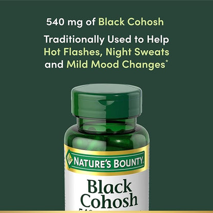 Nature's Bounty Black Cohosh Root Pills and Herbal Health Supplement, Natural Menopausal Support, 540 mg, 100 Capsules (Pack of 3)