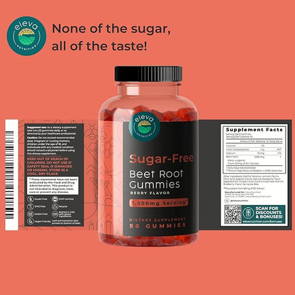 Sugar-Free Beet Root Gummies- Vitamin C & B9- Memory & Focus Chews- Nitric Oxide -Energy Beet Supplement- 90 Organic Beetroot Chews for Men & Women