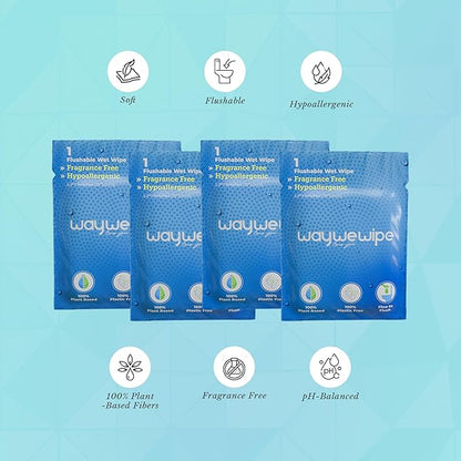 On-The-Go Flushable Wet Wipes, 32 Count XL Individually Wrapped Adult Wipes, Hypoallergenic 100% Plant Based Septic Safe, Travel Size Cleansing Cloth for Men & Women, Fragrance Free (32 Ct)