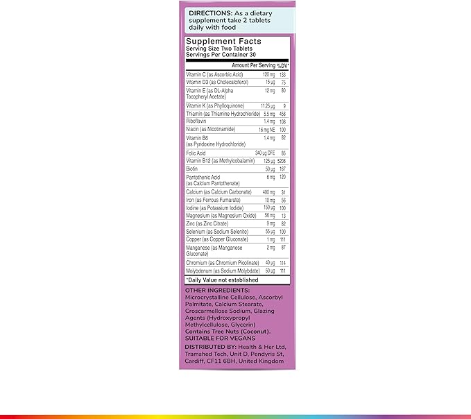 Health & Her Multivitamin Support After Menopause for Women 55+ - Supplements for Women - Nutrition and Wellbeing Support - 1 Month Supply, 60 Tablets - Vegan & Gluten Free