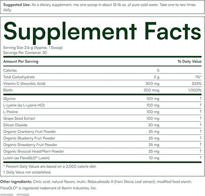Vegan Collagen Builder Powder - Organic Whole Foods Fruits + Veg, Silica, Lutein, Vitamin C, Biotin - Amino Acids Glycine, Lysine + Proline Collagen Boosters (30 Servings, Berry Lemonade Flavor)