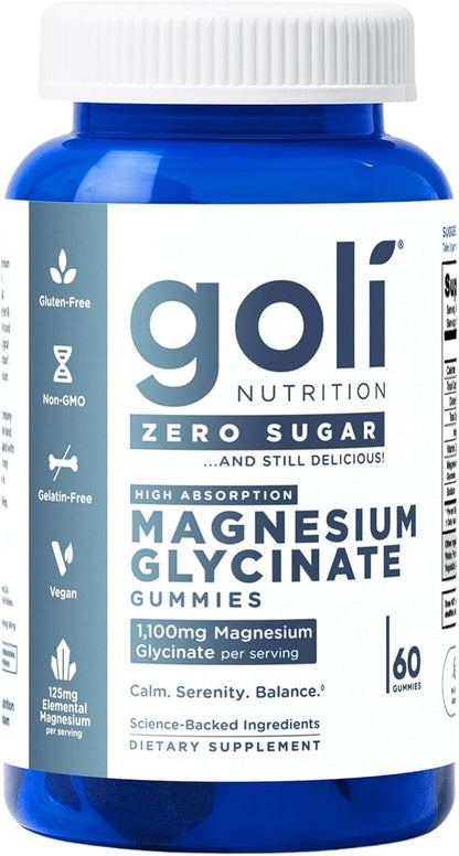 Goli Zero Sugar Magnesium Gummies - 125mg Magnesium Citrate with Vitamin D - No Artificial Sweeteners, No Sugar Alcohols - Vegan, Keto-Friendly, Gluten-Free