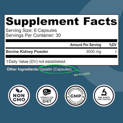 Left Coast Performance Grass Fed Beef Kidney Supplement –100% Grass Fed, Freeze Dried, Non-GMO, New Zealand Pasture Raised Beef Organ Supplement - DAO Enzyme and Histamine Support– 180 Capsules