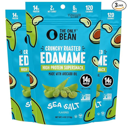 The Only Bean - Crunchy Roasted Edamame Beans (Sea Salt) - Keto Snacks (2g Net) - High Protein Healthy Snacks (14g Protein) - Low Carb, Gluten-Free Snack, Vegan Food - 4 oz (3 Pack)