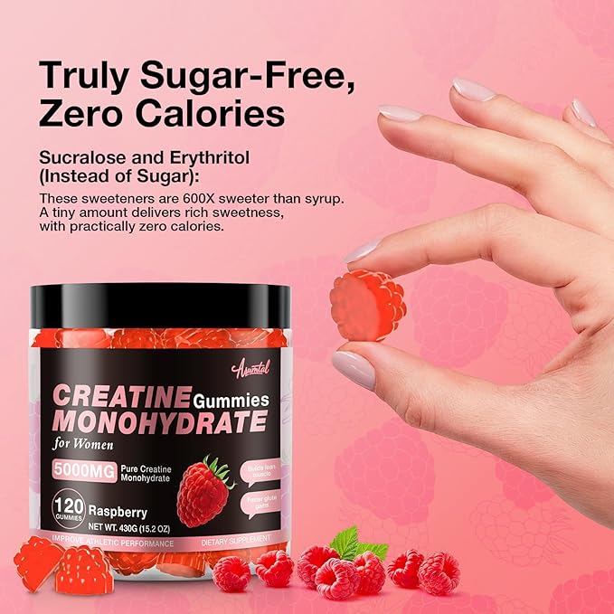 Creatine for Women 5000 MG, Creatine Gummies, Creatine Monohydrate Supplement for Muscle Growth, Strength & Energy Support, Sugar Free Pre Workout Gummies 120 Count Raspberry Flavor