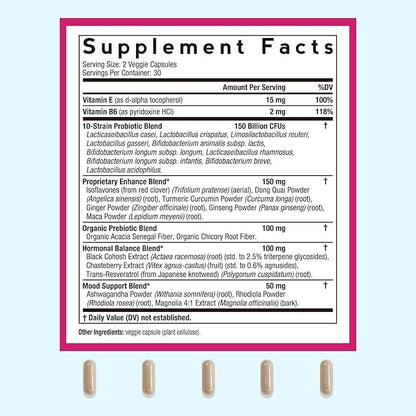 Doctor's Recipes Menopause Probiotic Supplements for Women, Black Cohosh for Menopause Hot Flashes, Probiotics with Ashwagandha, Dong Quai, Supports Energy, 60 Capsules