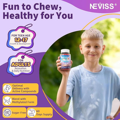 Teen Vitamins Methylated Multivitamin Gummies for Boys Girls 12-17 w/ Magnesium Glycinate, Omega-3, L-Theanine for Teens Kids Calm & Focus Gummies Supplement, 23-IN-1 Formula, Sugar Free, 120 ct