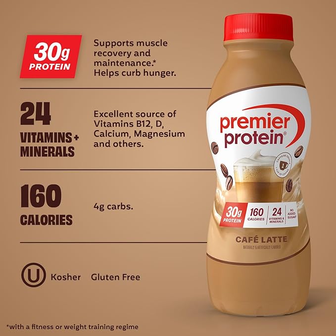 Premier Protein Shake, Café Latte, 30g Protein, No Added Sugar, 24 Vitamins & Minerals to Support Immune Health, 11.5 fl oz, 12 Pack (Packaging May Vary)