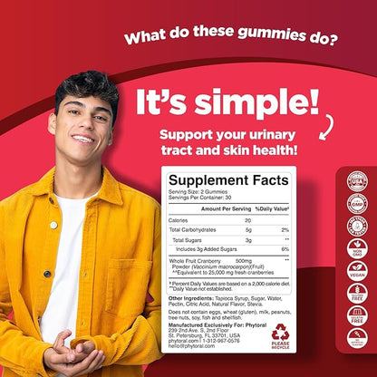 Phytoral Extra Strength Cranberry Gummies for Women - Delicious Potent Cranberry Supplement for Women and Men Bladder Kidney and Urinary Tract Health Support - Daily Gummy Vitamins - 60 Count