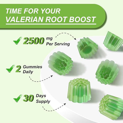 Organic Valerian Root Gummies, Herbal Supplements for Calm & Relaxation, Natural Sleep Support for Adults & Kids, Melatonin Free, Vegan, Non-GMO, Gluten Free, Apple Flavor, 60 Count
