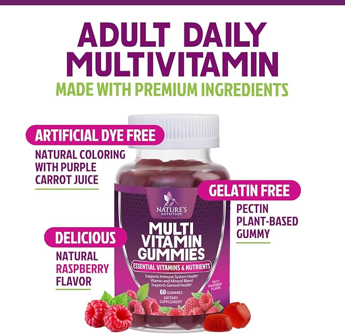 Multivitamin Gummies for Adult with Vitamins A, C, D, B12 - Gummy Multivitamins for Daily Nutritional Support with Vitamins & Minerals for Women & Men, Nature's Multi VIT Vitamin - 60 Gummies