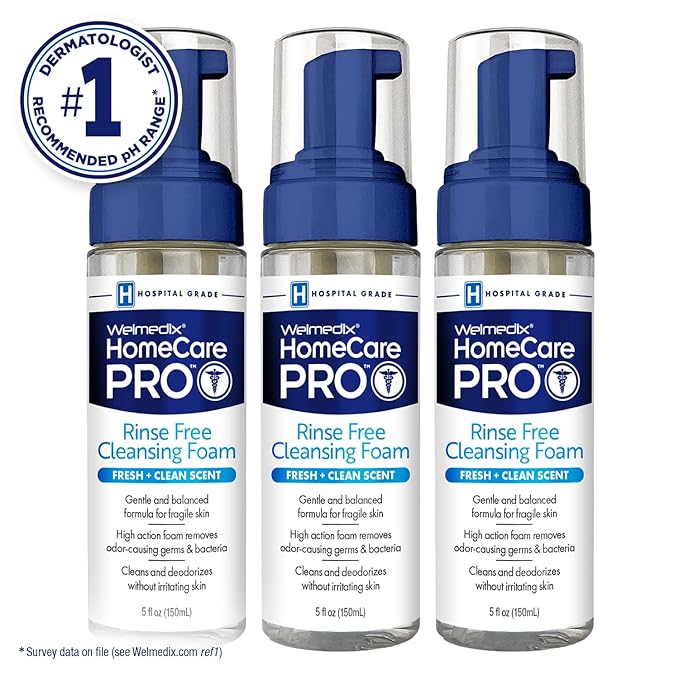 Welmedix No Rinse Cleansing Foam - Rinse Free & Waterless Body Wash, 3-in-1 Shampoo & Foaming Cleanser, Hospital Grade & pH Balanced - Pack of 3