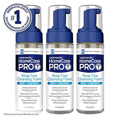 Welmedix No Rinse Cleansing Foam - Rinse Free & Waterless Body Wash, 3-in-1 Shampoo & Foaming Cleanser, Hospital Grade & pH Balanced - Pack of 3
