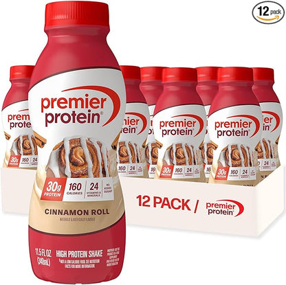 Premier Protein Shake, Cinnamon Roll, 30g Protein, No Added Sugar, 24 Vitamins & Minerals to Support Immune Health, 11.5 fl oz, 12 Pack