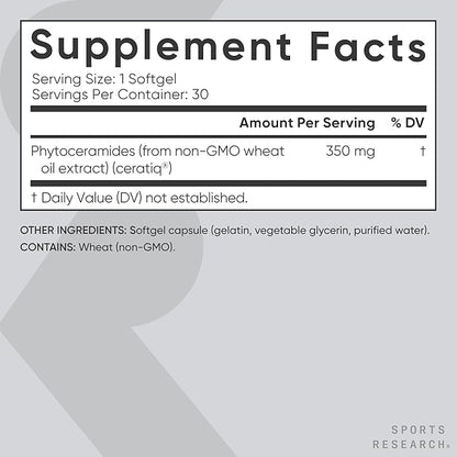 Phytoceramides 350mg per softgel - Plant Derived Ceramides for Healthy Skin and Hydration - Non GMO with No Fillers or Synthetic Vitamins - 30 Liquid softgels
