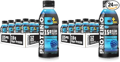 Protein2o 15g Whey Protein Isolate Hydration Drink Plus Energy & Focus,350mg Electrolytes,125mg Caffeine,Sugar Free,Blue Raspberry,16.9 oz Bottle,(Pack of 24)