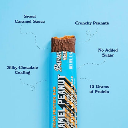 Barebells Vegan Protein Bars Peanut Caramel, Plant Based with High Protein - Chocolate Protein Bars - Perfect on The Go Protein Snack & Breakfast Bars 12 Count (Pack of 1)