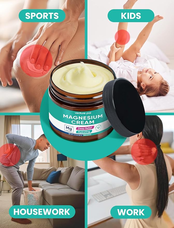 Venture Pal Topical Magnesium Cream, Fast-Absorbing Magnesium Moisturizing Lotion with Coconut Oil, Shea Butter & Hyaluronic Acid, Suitable for Kids