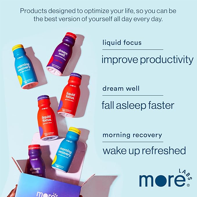 More Labs Liquid Focus, Nootropic Smart Drink with Powerful Antioxidants & Adaptogenic Herbs for Energy and Concentration, 150mg Caffeine (Pack of 6)