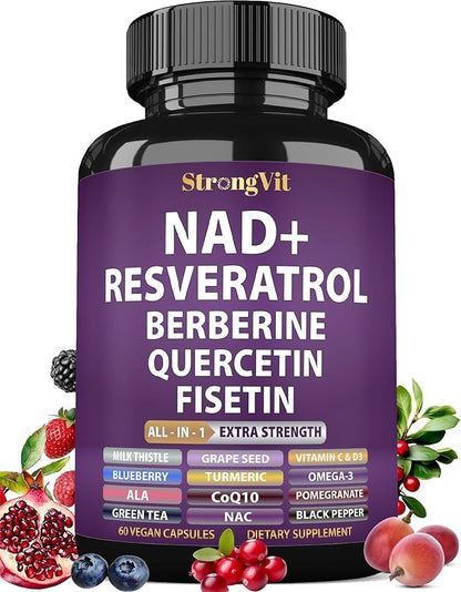 NAD Resveratrol Supplement for Women & Men. Support Cellular Health, Energy + Healthy Aging. Advanced Formula, Plus Third-Party Lab Tested in USA (60 Capsules)