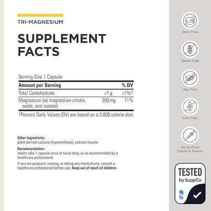 Integrative Therapeutics Tri-Magnesium - Supports Cellular Energy & Energy Metabolism* - Magnesium Supplement for Heart & Nerve Health Support* - Dairy-Free & Gluten-Free - 90 Capsules (90 Servings)