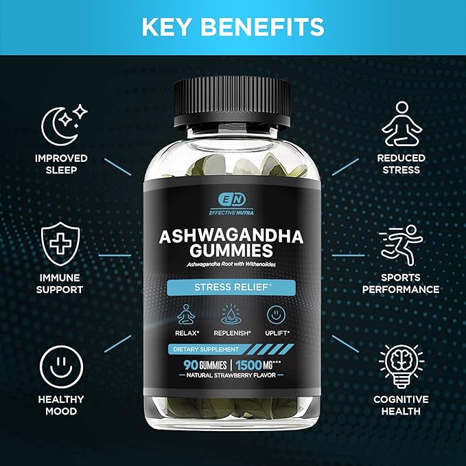 Effective Nutra Ashwagandha Gummies 1500mg – Extra Strength Stress & Sleep Support – 90-Day Supply, Just 2 Gummies Daily – Vegan, Non-GMO, Third-Party Tested – Made in USA (2-Pack)