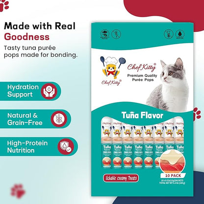 Cat Treats Lickable | Grain-Free Tuna Cat Treats | Creamy Puree Squeeze Ups with Vitamin E & Taurine, Digestible Formula | 0.5 oz. Each Tube, Tuna Flavor | 10 Tubes