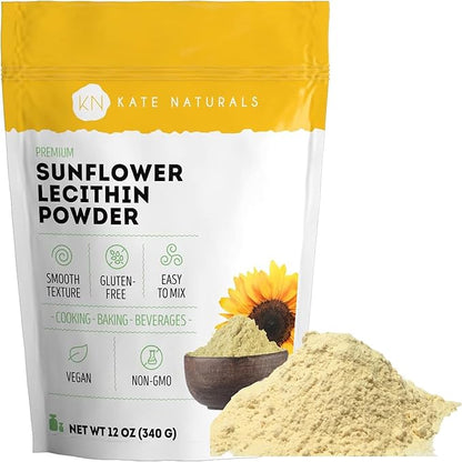Kate Naturals Sunflower Lecithin Powder for Baking Bread, Gummies, Cooking. Lecithin Supplement for Clogged Milk Ducts. Substitute for Soy Lecithin Powder (12oz, Non-GMO)